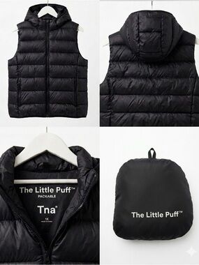 TNA Aritzia The Little Puff Packable Black Puffer Ultra Light Weight  Down Vest